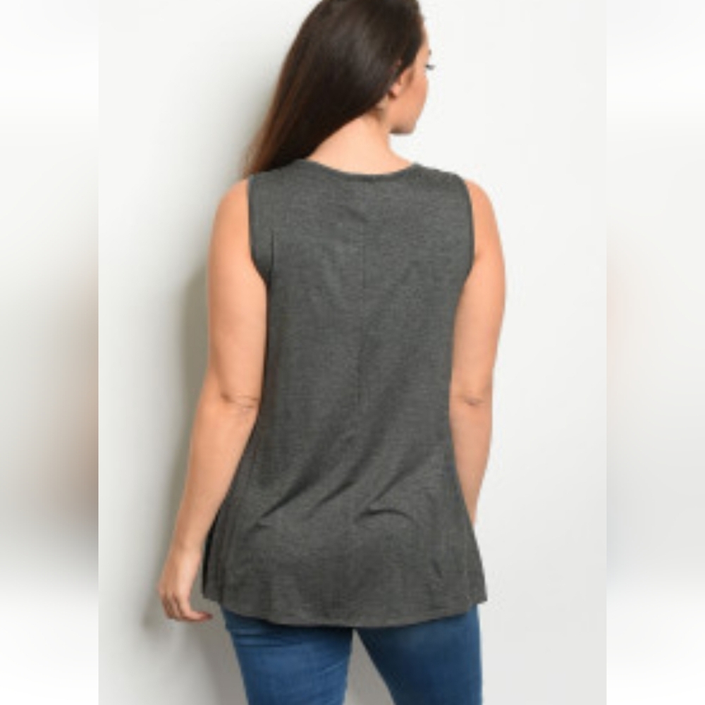 Gray Sleeveless Women's TopFlowy Rayon Spandex Tank‎ Top | Layering Piece - Picture 2 of 3
